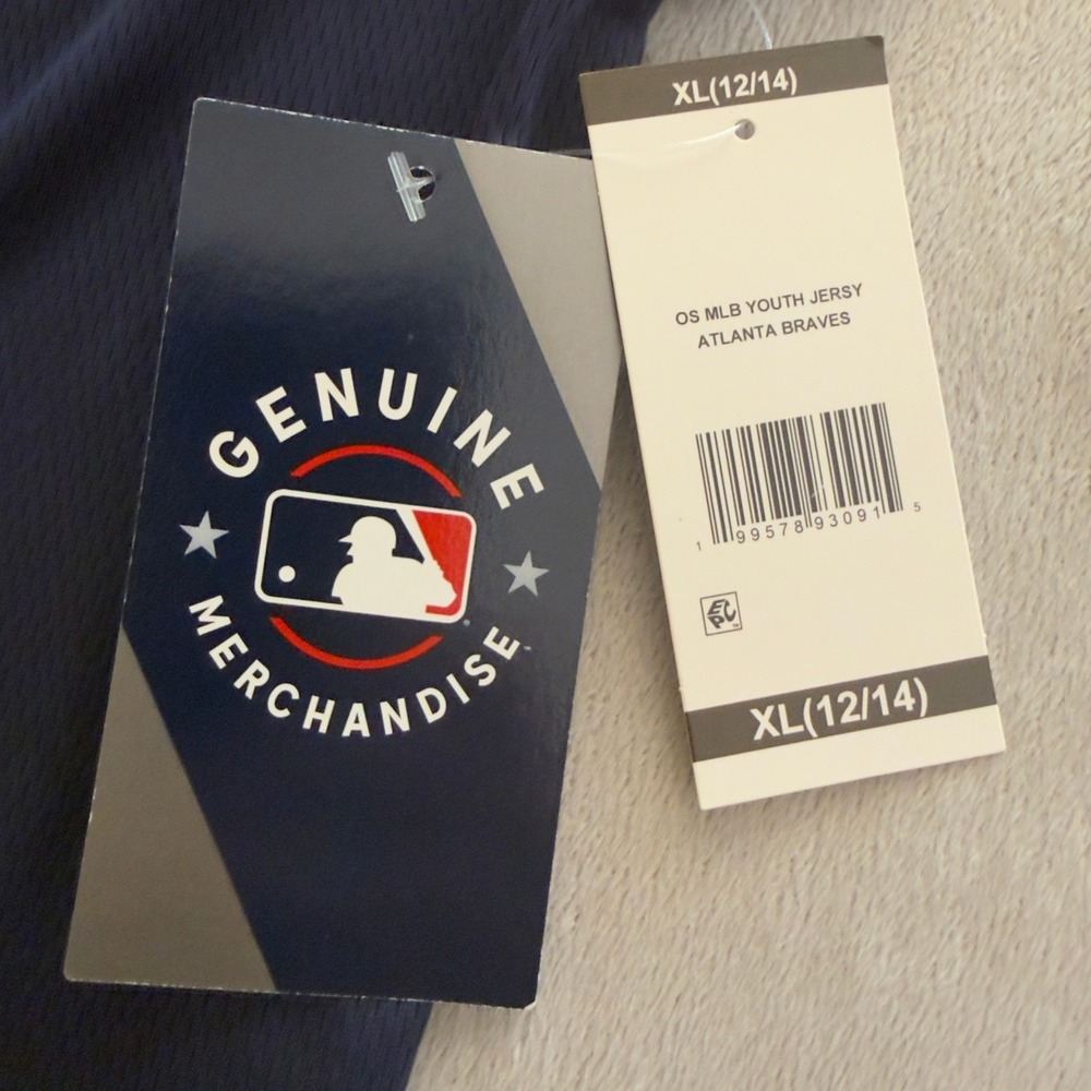 NEW! Atlanta Braves Jersey Youth 12/14 Navy Blue Button Down MLB Baseball NWT - Picture 5 of 8